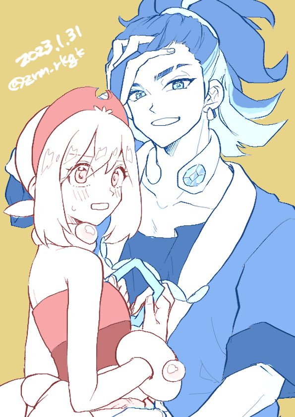 irida and adaman (pokemon and 1 more) drawn by zarame_(tenpuki)