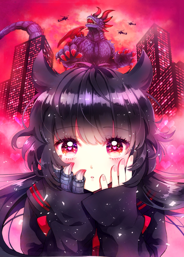 akaishi kuroe and harugon (otome kaijuu carameliser) drawn by naki_ringo