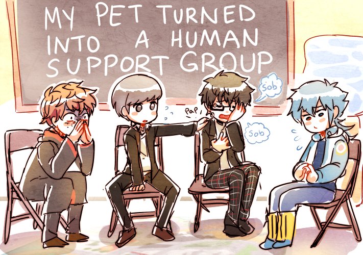 narukami yu, amamiya ren, seragaki aoba, and ron weasley (persona and 6 more) drawn by kataro