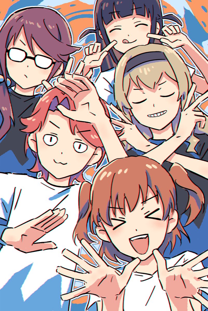 saijou claudine, aijou karen, tsuyuzaki mahiru, hoshimi junna, and isurugi futaba (shoujo kageki revue starlight) drawn by bullfalk