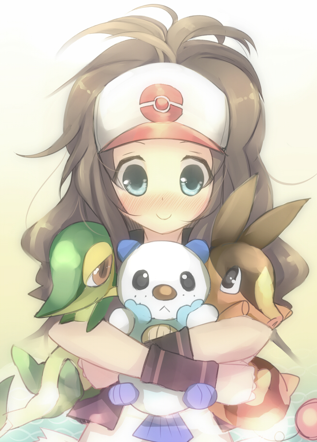 hilda, oshawott, snivy, and tepig (pokemon and 1 more) drawn by maku_(makupoteti)
