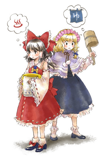 hakurei reimu and kirisame marisa (touhou) drawn by nicolo_(nickelspoon)