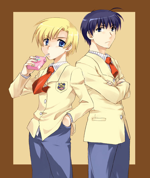 okazaki tomoya and sunohara youhei (clannad) drawn by misaki_juri