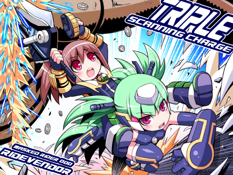 kamen rider ooo, hino eiji, and ridevendor (kamen rider and 1 more) drawn by yuuno