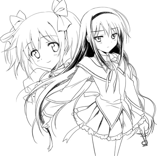 akemi homura and kaname madoka (mahou shoujo madoka magica) drawn by kinmedai_pink