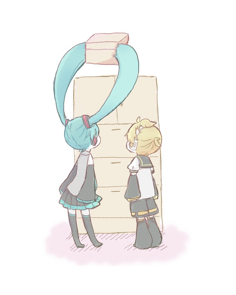 hatsune miku and kagamine len (vocaloid) drawn by udoseku
