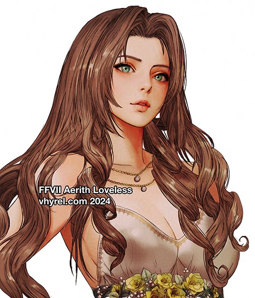 aerith gainsborough (final fantasy and 3 more) drawn by vhyrel
