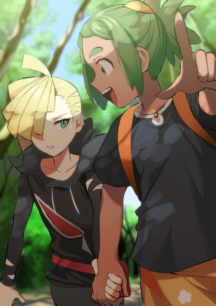 gladion and hau (pokemon and 1 more) drawn by wadani_hitonori
