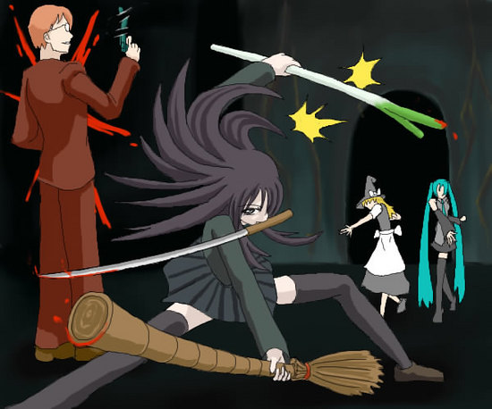hatsune miku, kirisame marisa, katsura kotonoha, and muska (touhou and 6 more)