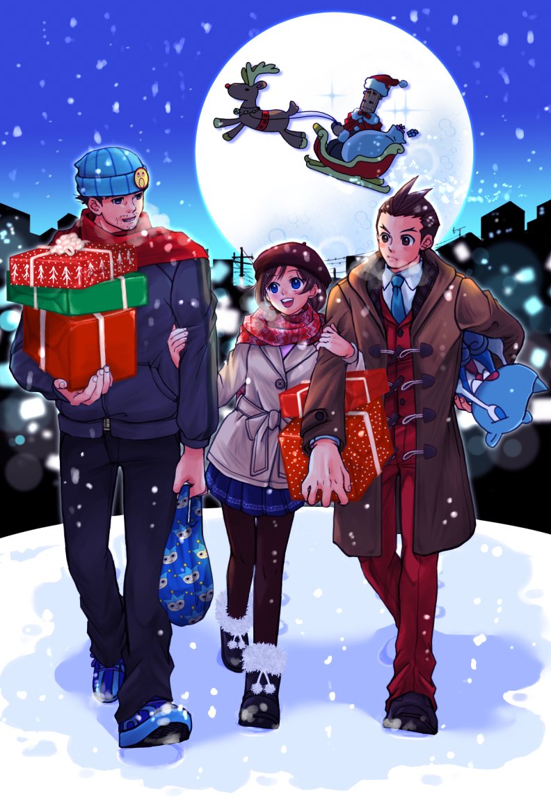 phoenix wright, apollo justice, trucy wright, blue badger, and mr hat (ace attorney and 1 more) drawn by ragi_(od6fine)