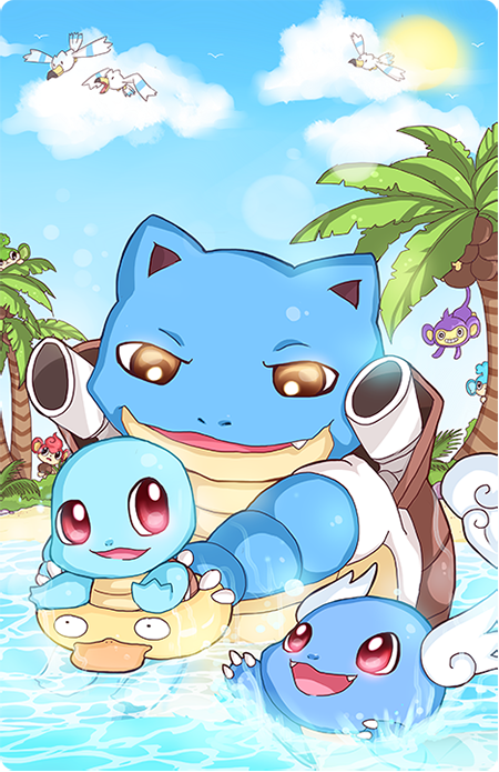 squirtle, psyduck, wingull, blastoise, aipom, and 4 more (pokemon) drawn by dariendoodles