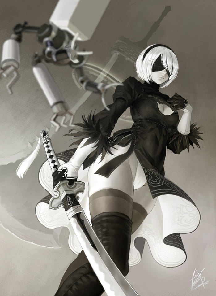 2b and pod (nier and 1 more) drawn by taesi