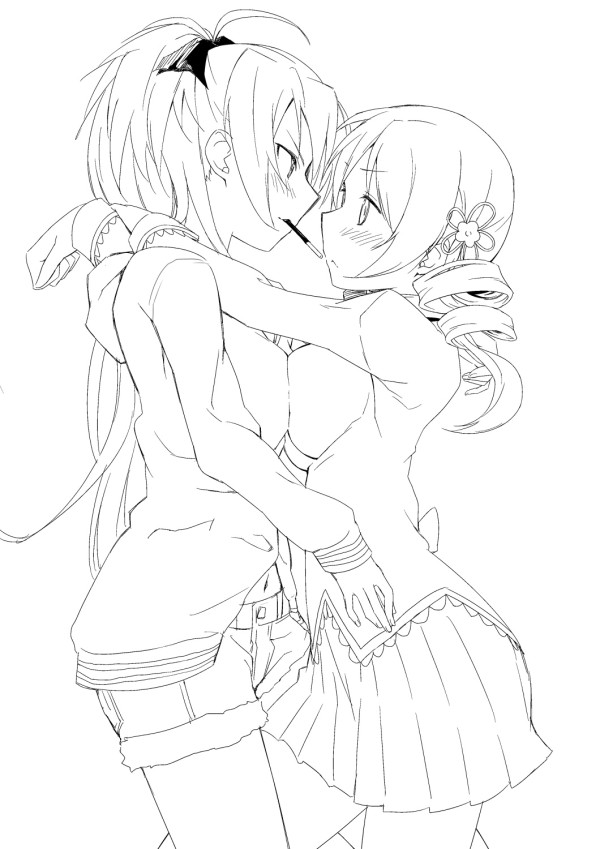 sakura kyoko and tomoe mami (mahou shoujo madoka magica) drawn by pride_chicken