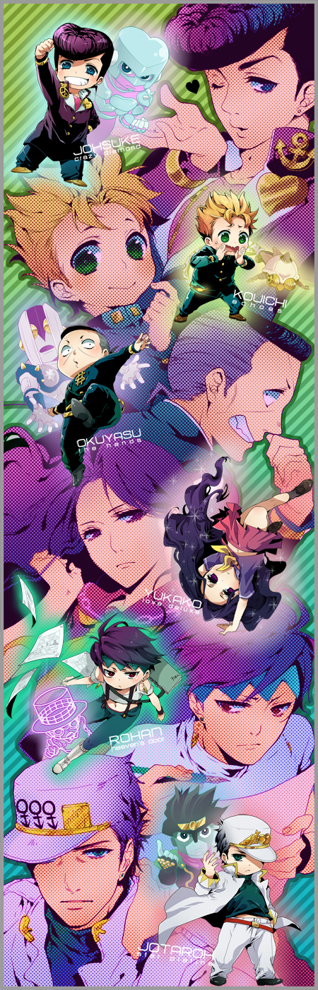 kujo jotaro, higashikata josuke, kishibe rohan, star platinum, hirose koichi, and 6 more (jojo no kimyou na bouken and 1 more) drawn by nakagawa_waka