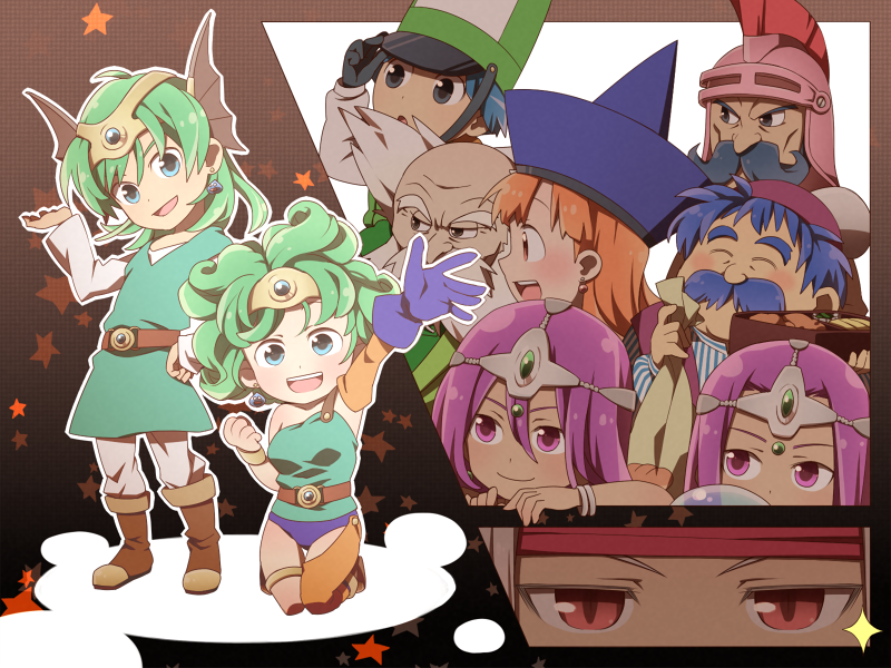 manya, alena, minea, hero, heroine, and 5 more (dragon quest and 1 more) drawn by sanndo