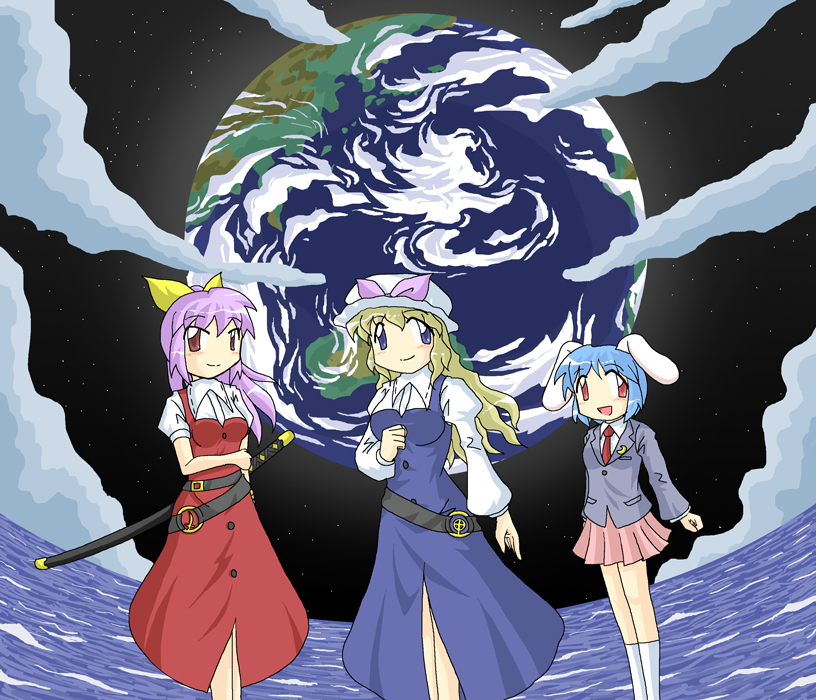 watatsuki no yorihime, watatsuki no toyohime, and reisen (touhou and 3 more) drawn by horten