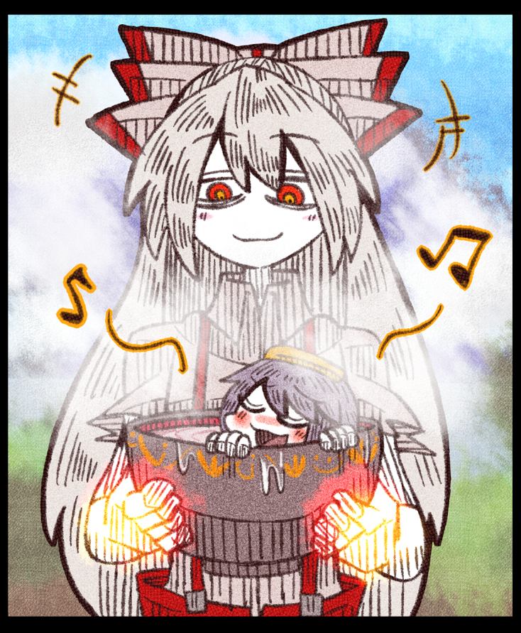 fujiwara no mokou and sukuna shinmyoumaru (touhou) drawn by suenari_(peace)