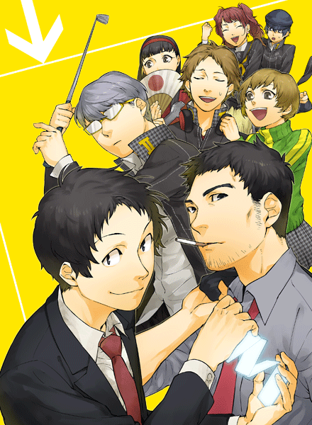 narukami yu, shirogane naoto, satonaka chie, kujikawa rise, amagi yukiko, and 3 more (persona and 1 more) drawn by aqlism