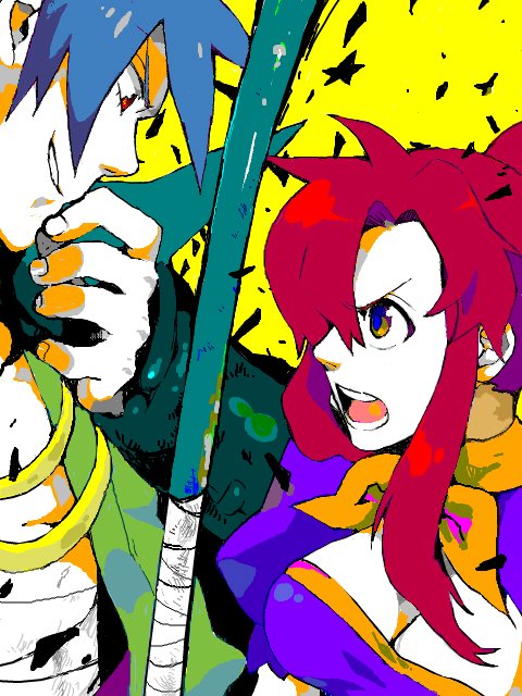yoko littner and kamina (tengen toppa gurren lagann and 1 more) drawn by zukki_(suzukio)