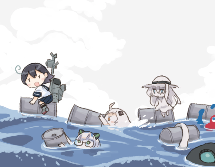 ushio, wo-class aircraft carrier, myaku-myaku, new submarine princess, northern little sister, and 1 more (kantai collection and 1 more) drawn by saiguchi_otoufu