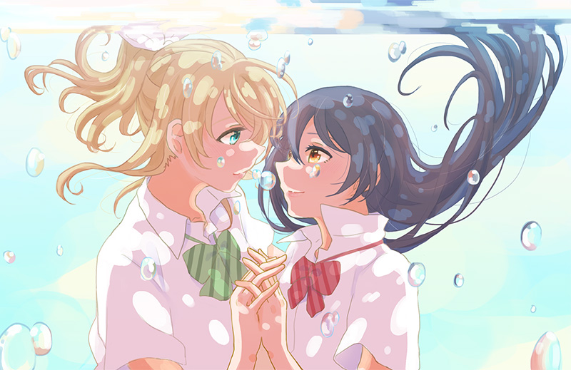 sonoda umi and ayase eli (love live! and 1 more) drawn by shin9tani
