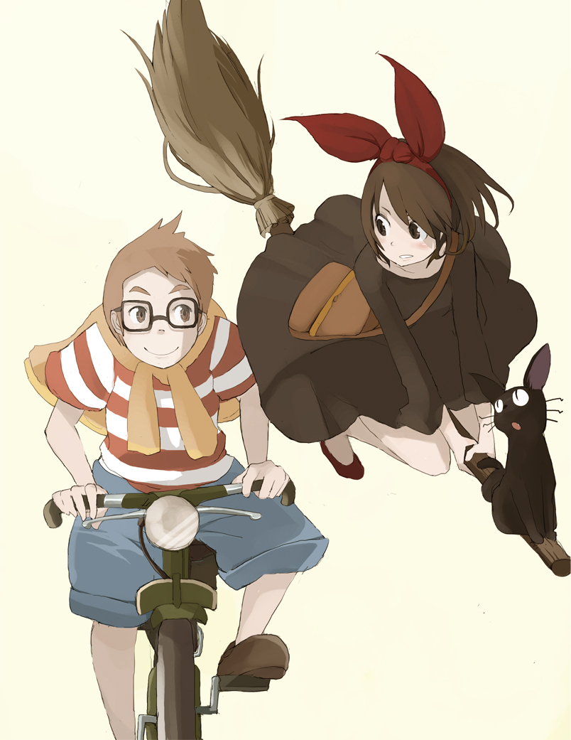 kiki, jiji, and tombo (majo no takkyuubin) drawn by tansuke