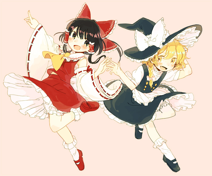 hakurei reimu and kirisame marisa (touhou) drawn by okari