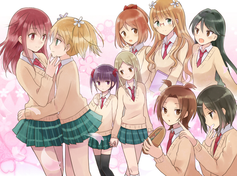takayama haruka, sonoda yuu, sonoda mitsuki, noda kotone, minami shizuku, and 4 more (sakura trick) drawn by barufoa
