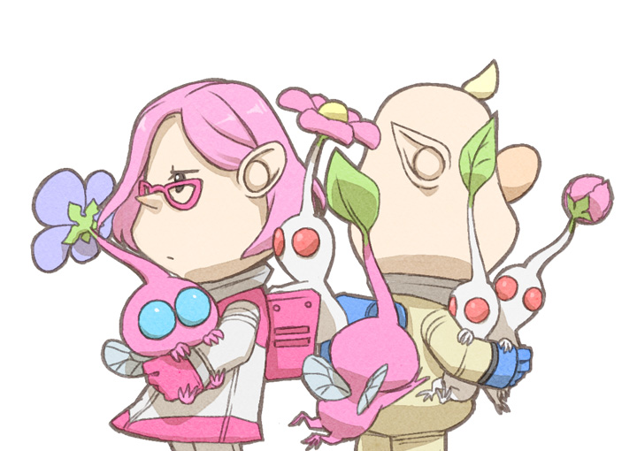 white pikmin, louie, winged pikmin, and brittany (pikmin) drawn by naru_(wish_field)