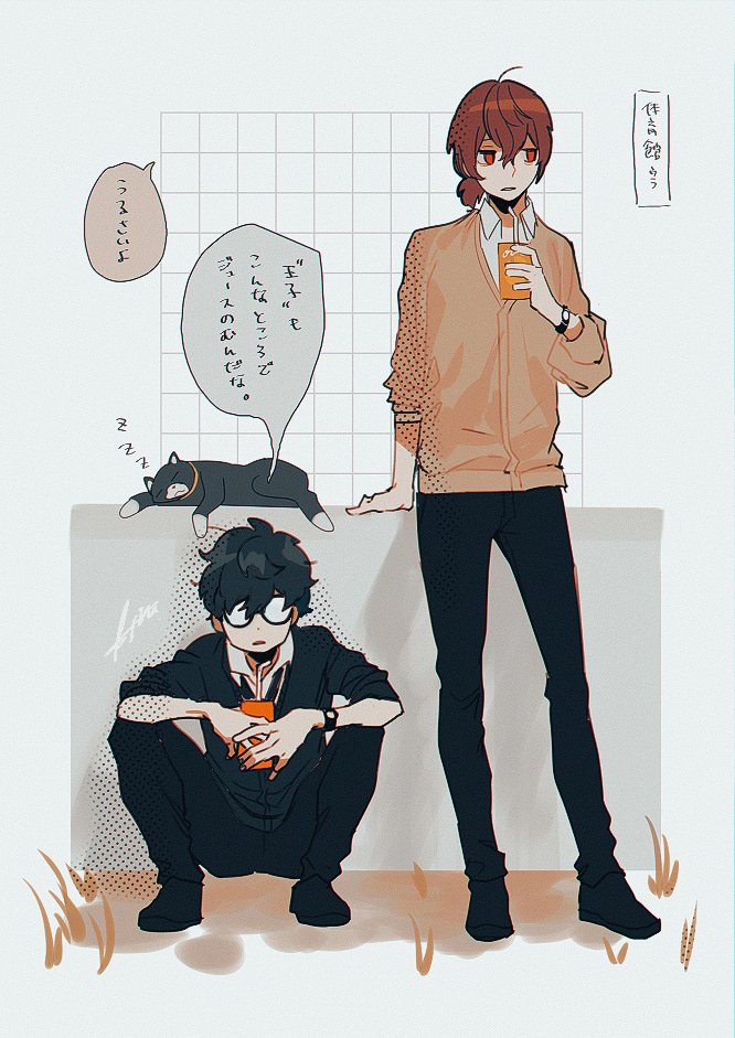 amamiya ren, akechi gorou, and morgana (persona and 1 more) drawn by btmr_game