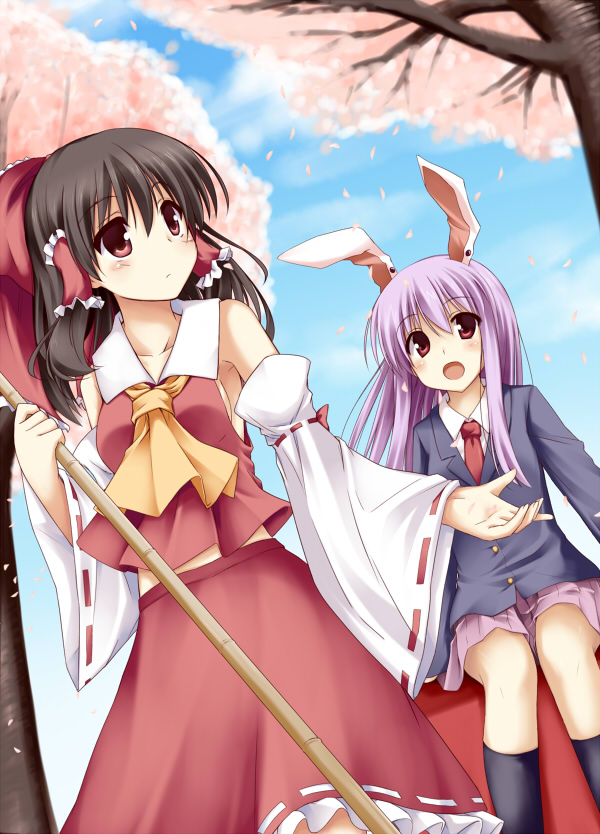 hakurei reimu and reisen udongein inaba (touhou) drawn by hisae_(hisae_collect)
