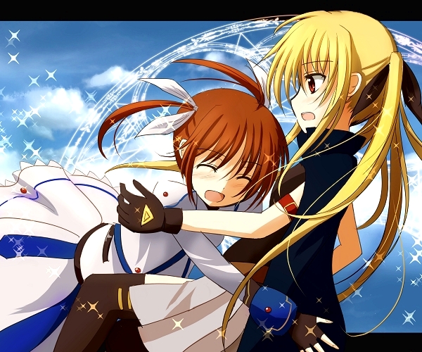 fate testarossa and takamachi nanoha (lyrical nanoha and 2 more) drawn by mashayuki