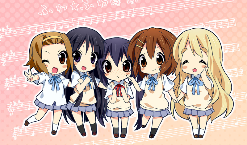akiyama mio, nakano azusa, hirasawa yui, tainaka ritsu, and kotobuki tsumugi (k-on!) drawn by paco