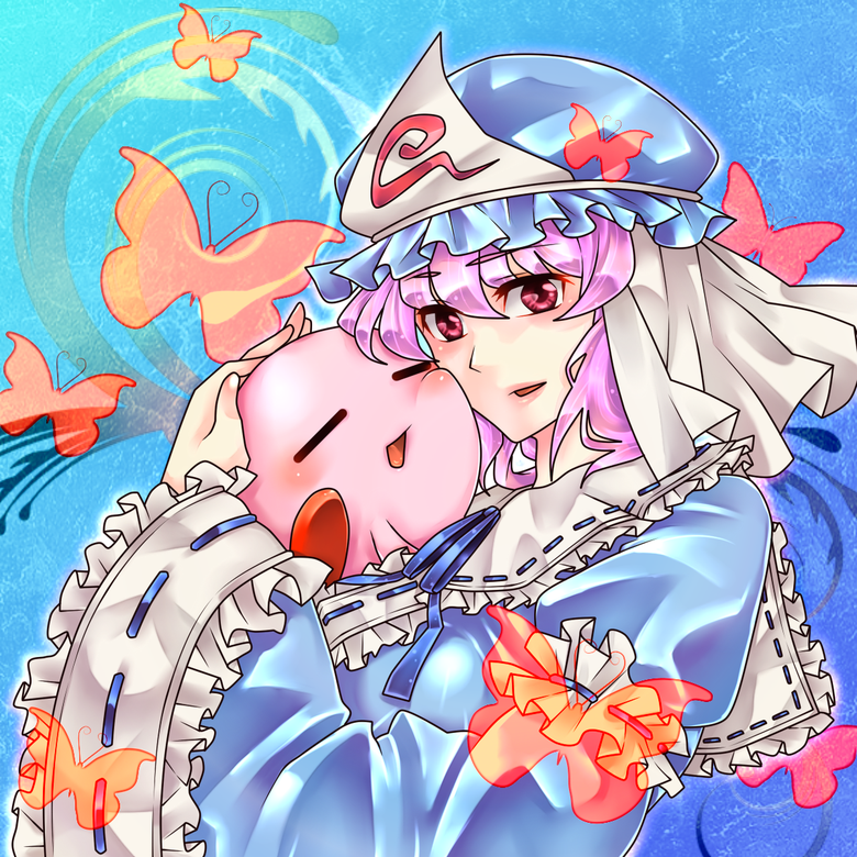 saigyouji yuyuko and kirby (touhou and 2 more) drawn by tobi_(discharge_cycle)