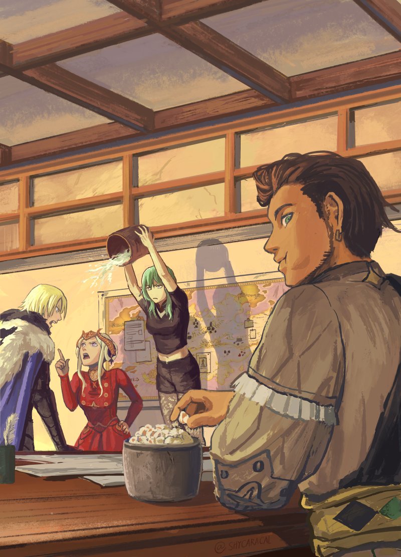 female byleth, edelgard von hresvelg, dimitri alexandre blaiddyd, and claude von riegan (fire emblem and 1 more) drawn by shycaracal