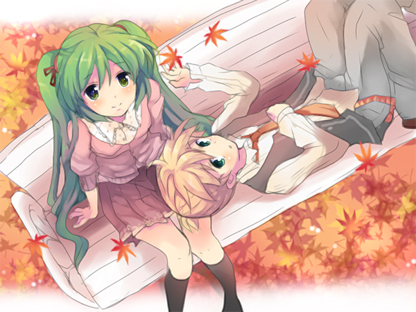 hatsune miku and kagamine len (vocaloid) drawn by hikari_no