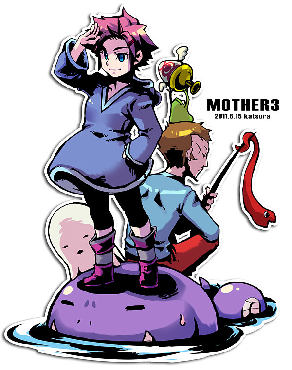 kumatora, duster, and rope snake (mother and 1 more) drawn by nanamako
