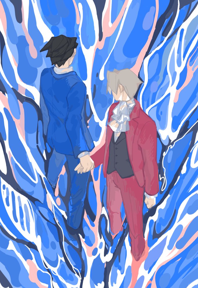 phoenix wright and miles edgeworth (ace attorney) drawn by kyoii