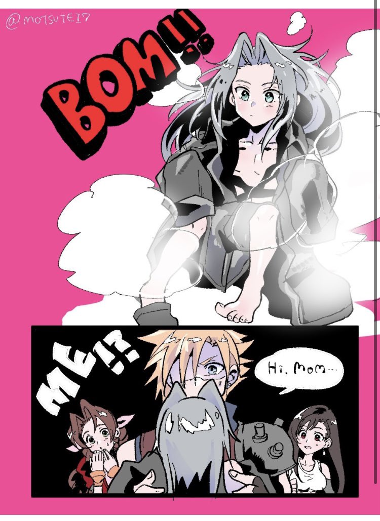 tifa lockhart, cloud strife, aerith gainsborough, and sephiroth (final fantasy and 1 more) drawn by motsutei