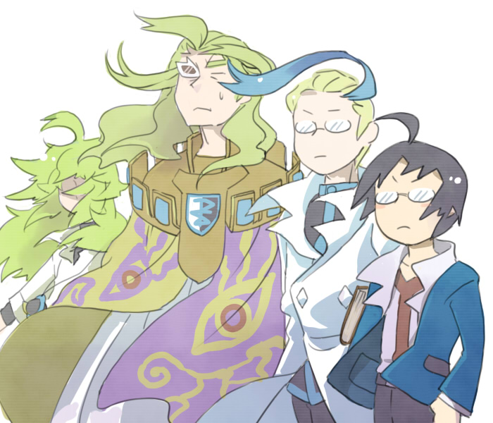 n, cheren, ghetsis, and colress (pokemon and 2 more) drawn by hamachi_(kuchiba)