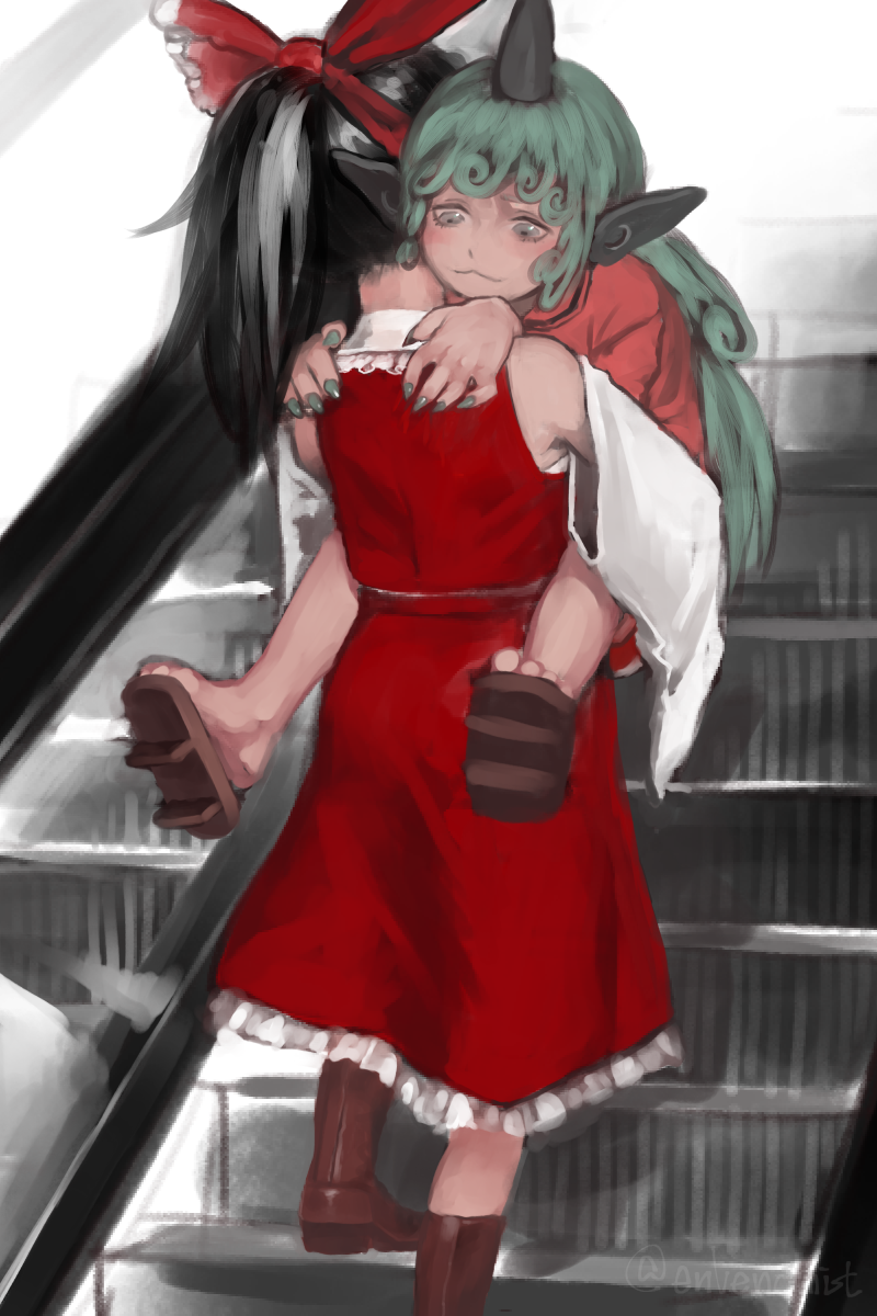 hakurei reimu and komano aunn (touhou) drawn by envenomist_(gengoroumaru)