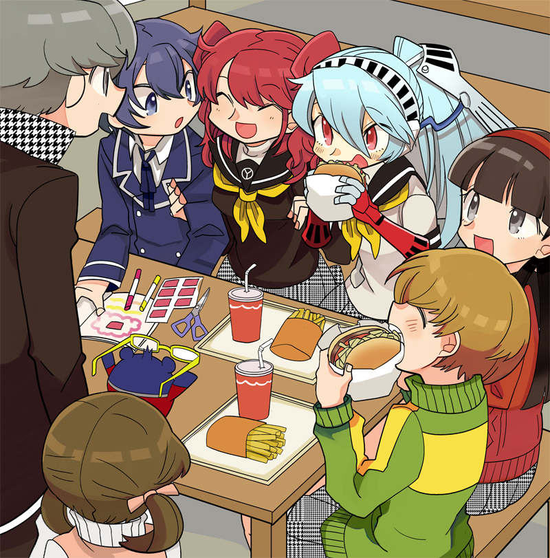 narukami yu, shirogane naoto, satonaka chie, kujikawa rise, amagi yukiko, and 2 more (persona and 2 more) drawn by kida_yuu