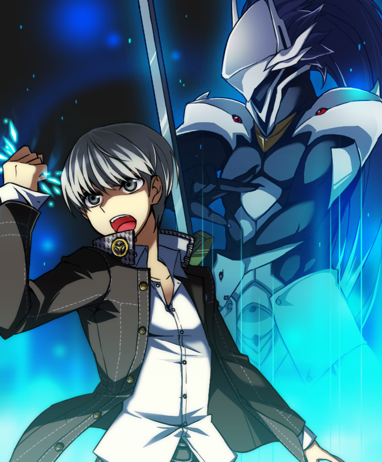 narukami yu and hakumen (persona and 2 more) drawn by puchi-pochi