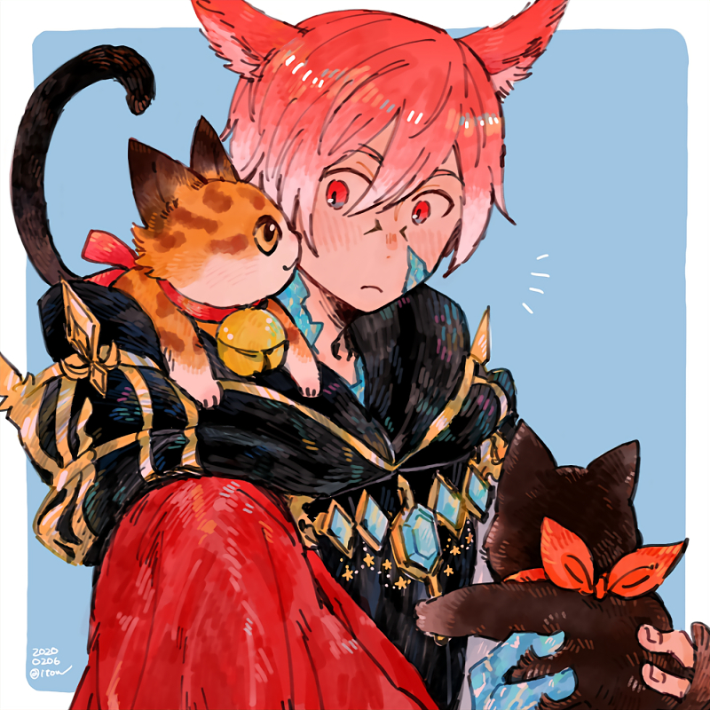 g'raha tia, crystal exarch, and coeurl kitten (final fantasy and 1 more) drawn by itowo_(itowc)