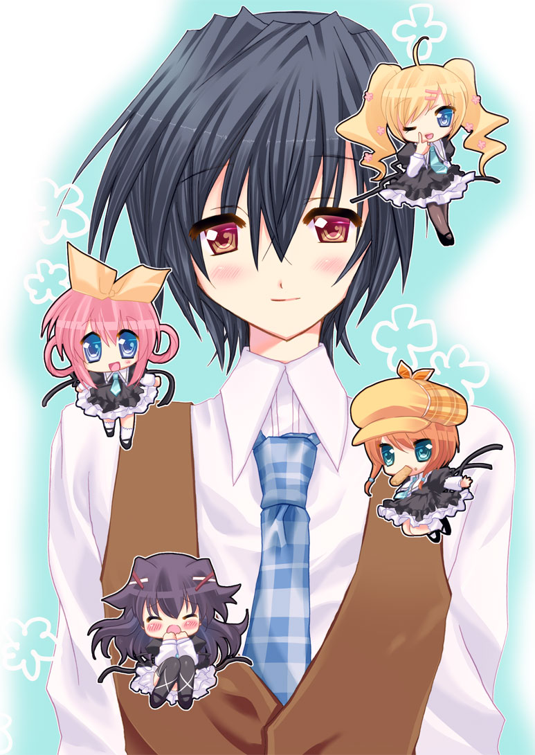sherlock shellingford, hercule barton, cordelia glauca, yuzurizaki nero, and kobayashi opera (tantei opera milky holmes) drawn by okanoyuno