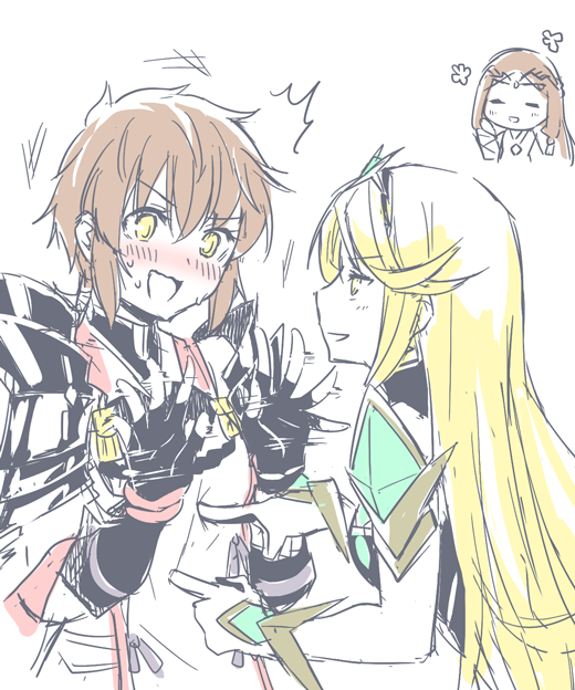mythra, lora, and fan la norne (xenoblade chronicles and 2 more) drawn by mizuki_riko