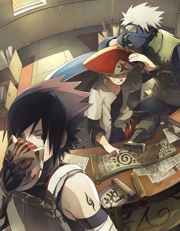 uzumaki naruto, uchiha sasuke, and hatake kakashi (naruto) drawn by oba-min