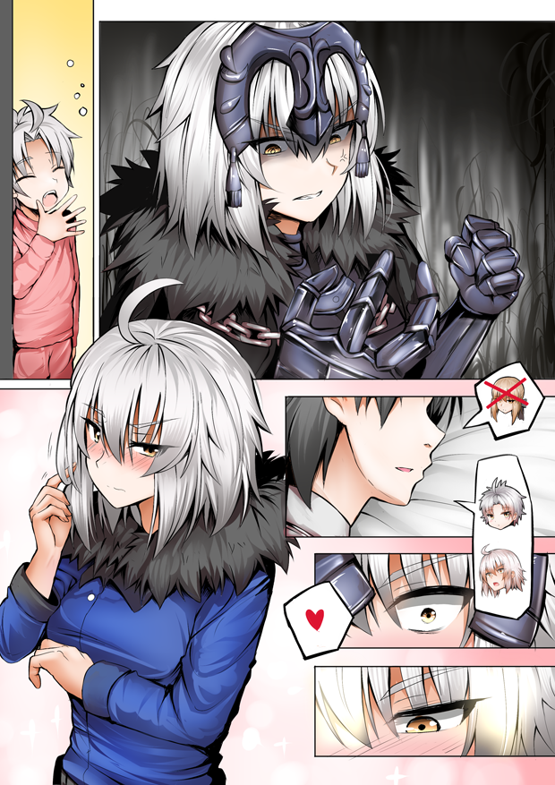 artoria pendragon, fujimaru ritsuka, saber alter, and jeanne d'arc alter (fate and 1 more) drawn by ginhaha