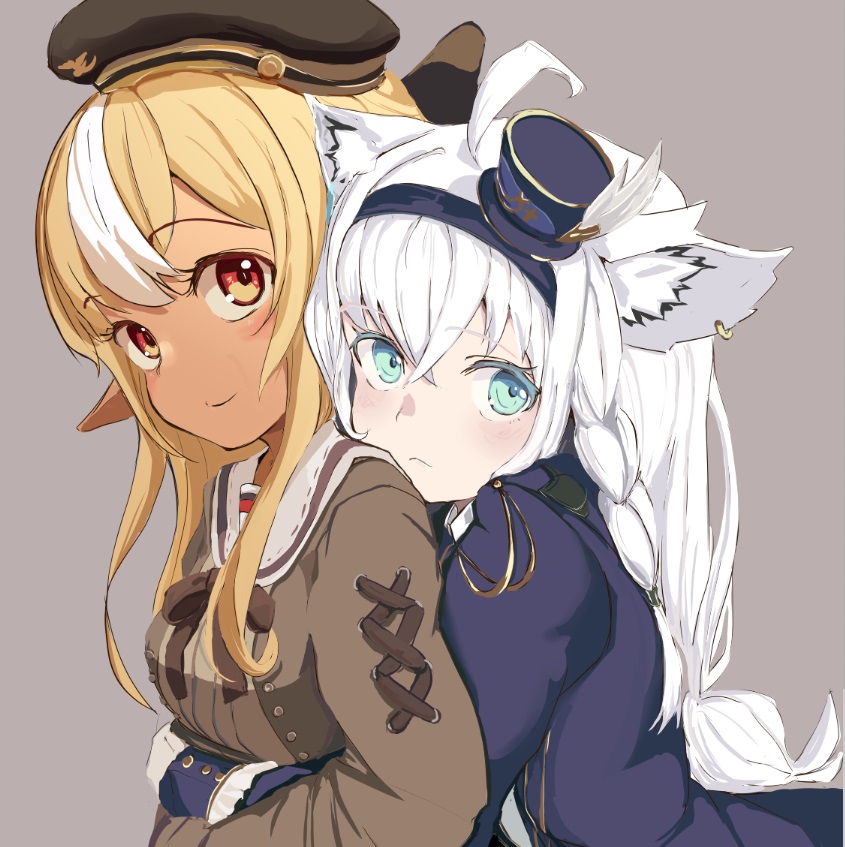 shirakami fubuki and shiranui flare (hololive) drawn by yuma_(user_zuft7485)