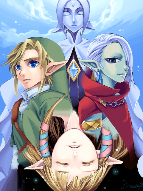 link, princess zelda, fi, and ghirahim (the legend of zelda and 1 more) drawn by shiroa_uran